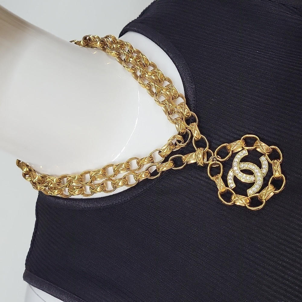 Chanel Vintage Double Chain Large CC Medallion Necklace